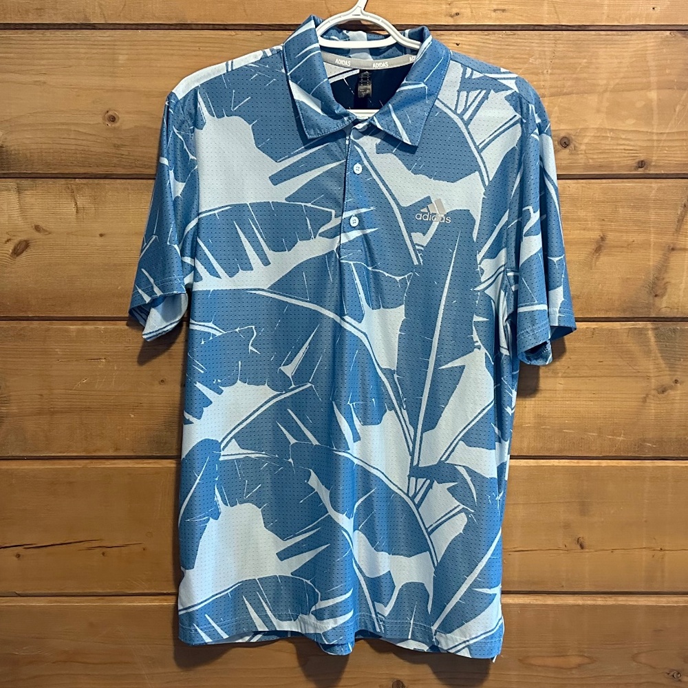 Adidas Palm Leaf Mesh Blue Crew Navy Polo Golf Shirt sz M